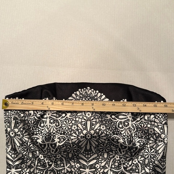 WHBM Black and White Print Satin Strapless Dress Size 12 - Picture 3 of 14